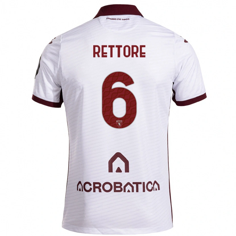 Danxen Børn Mirko Rettore #6 Hvid Rødbrun Udebane Spillertrøjer 2024/25 Trøje T-Shirt