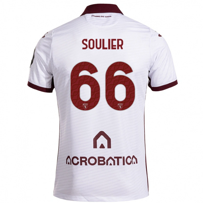 Danxen Børn Evan Soulier #66 Hvid Rødbrun Udebane Spillertrøjer 2024/25 Trøje T-Shirt
