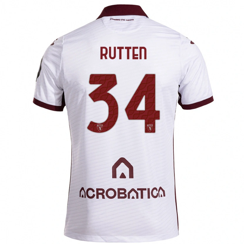Danxen Børn Jill Rutten #34 Hvid Rødbrun Udebane Spillertrøjer 2024/25 Trøje T-Shirt