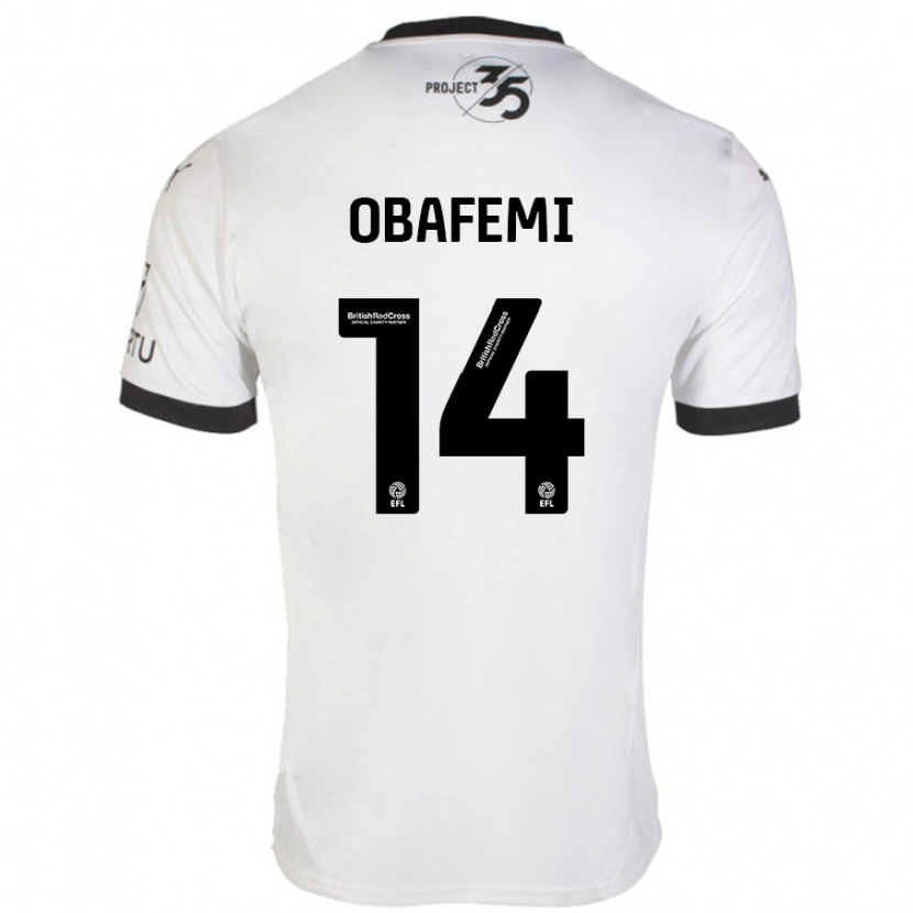 Danxen Børn Michael Obafemi #14 Hvid Sort Udebane Spillertrøjer 2024/25 Trøje T-Shirt