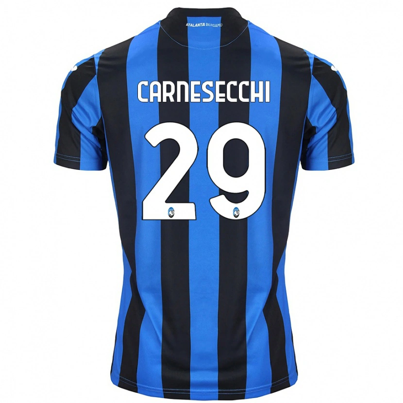 Danxen Mænd Marco Carnesecchi #29 Blå Sort Hjemmebane Spillertrøjer 2024/25 Trøje T-Shirt