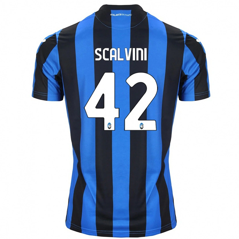 Danxen Mænd Giorgio Scalvini #42 Blå Sort Hjemmebane Spillertrøjer 2024/25 Trøje T-Shirt