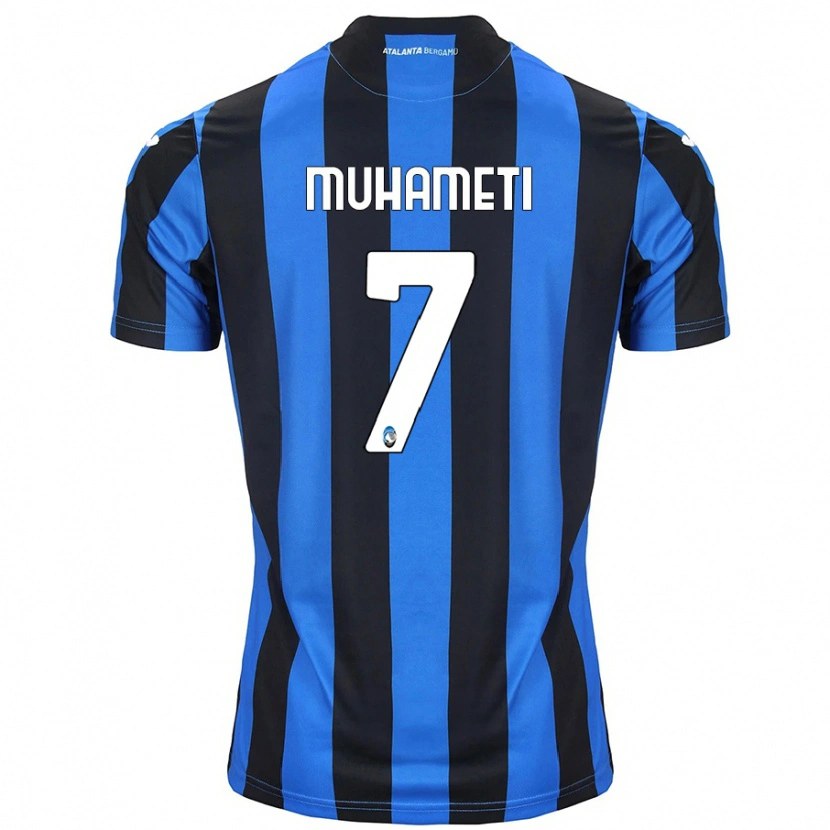 Danxen Mænd Endri Muhameti #7 Blå Sort Hjemmebane Spillertrøjer 2024/25 Trøje T-Shirt
