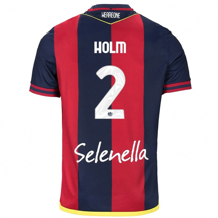 Danxen Mænd Emil Holm #2 Rød Kongeblå Hjemmebane Spillertrøjer 2024/25 Trøje T-Shirt