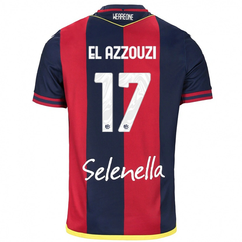 Danxen Mænd Oussama El Azzouzi #17 Rød Kongeblå Hjemmebane Spillertrøjer 2024/25 Trøje T-Shirt