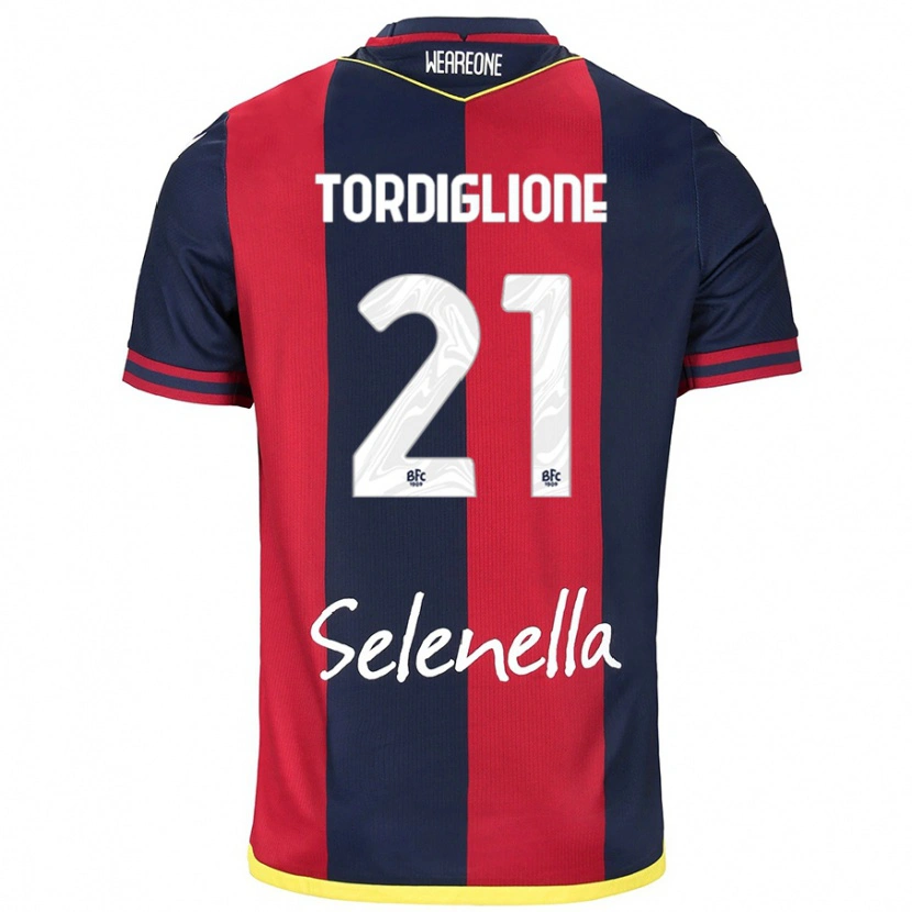 Danxen Mænd Nicolò Tordiglione #21 Rød Kongeblå Hjemmebane Spillertrøjer 2024/25 Trøje T-Shirt
