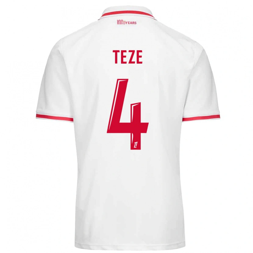 Danxen Mænd Jordan Teze #4 Hvid Rød Hjemmebane Spillertrøjer 2024/25 Trøje T-Shirt