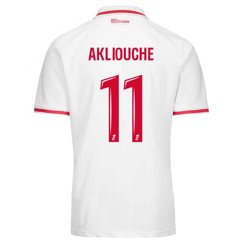 Danxen Mænd Maghnes Akliouche #11 Hvid Rød Hjemmebane Spillertrøjer 2024/25 Trøje T-Shirt