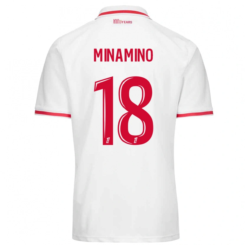 Danxen Mænd Takumi Minamino #18 Hvid Rød Hjemmebane Spillertrøjer 2024/25 Trøje T-Shirt