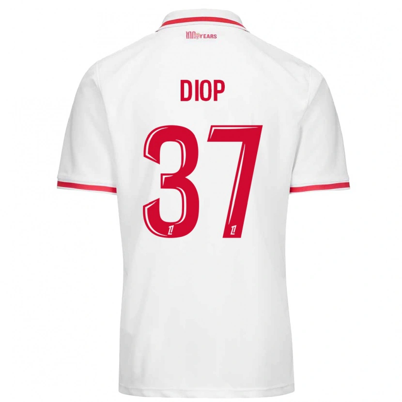 Danxen Mænd Edan Diop #37 Hvid Rød Hjemmebane Spillertrøjer 2024/25 Trøje T-Shirt