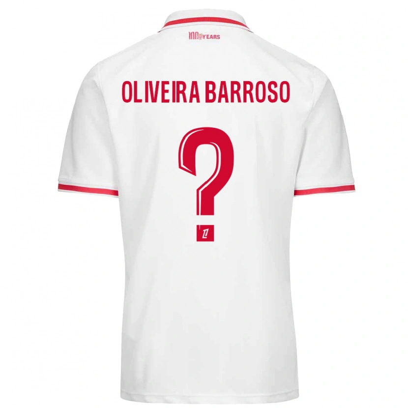 Danxen Mænd Mickael Oliveira Barroso #0 Hvid Rød Hjemmebane Spillertrøjer 2024/25 Trøje T-Shirt