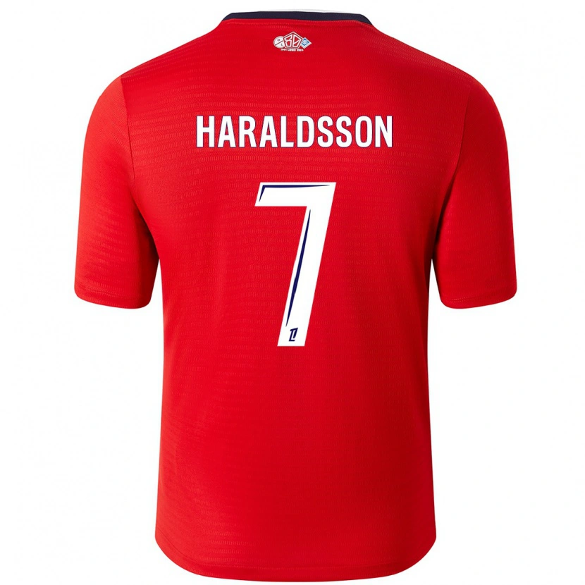 Danxen Mænd Hákon Arnar Haraldsson #7 Rød Hvid Hjemmebane Spillertrøjer 2024/25 Trøje T-Shirt