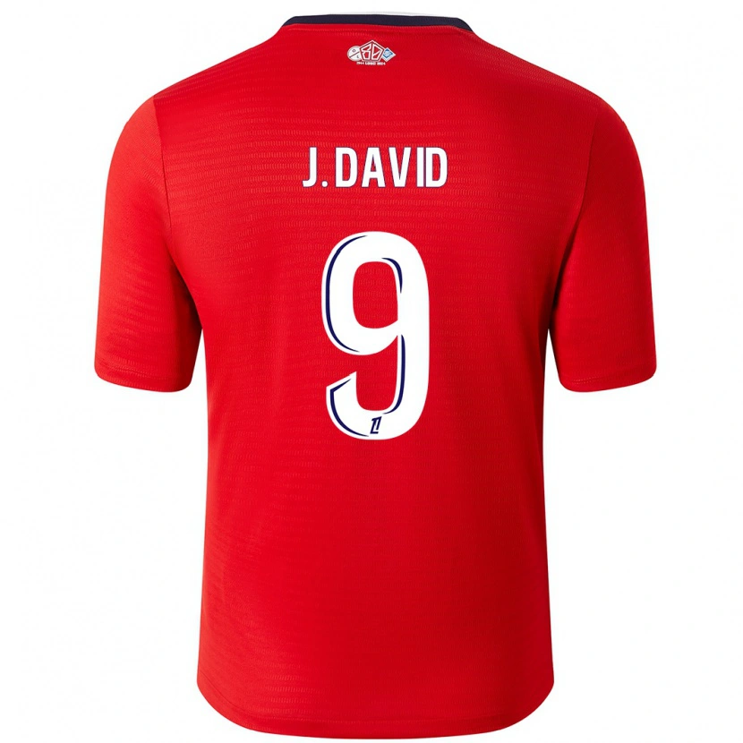 Danxen Mænd Jonathan David #9 Rød Hvid Hjemmebane Spillertrøjer 2024/25 Trøje T-Shirt