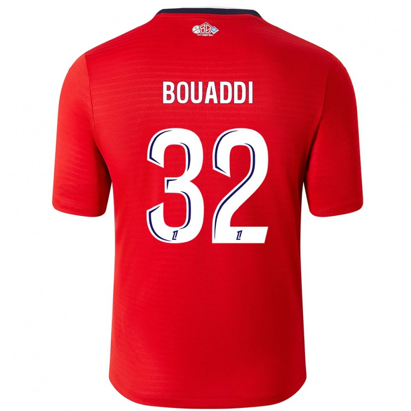 Danxen Mænd Ayyoub Bouaddi #32 Rød Hvid Hjemmebane Spillertrøjer 2024/25 Trøje T-Shirt