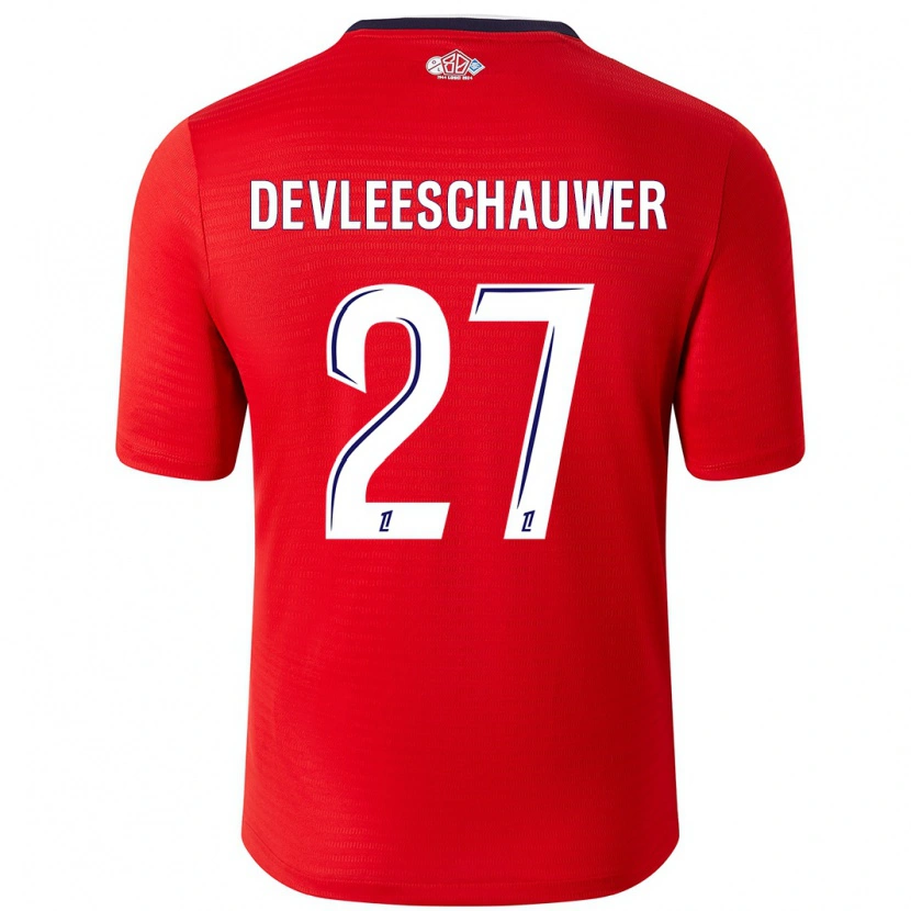 Danxen Mænd Gwenaëlle Devleeschauwer #27 Rød Hvid Hjemmebane Spillertrøjer 2024/25 Trøje T-Shirt