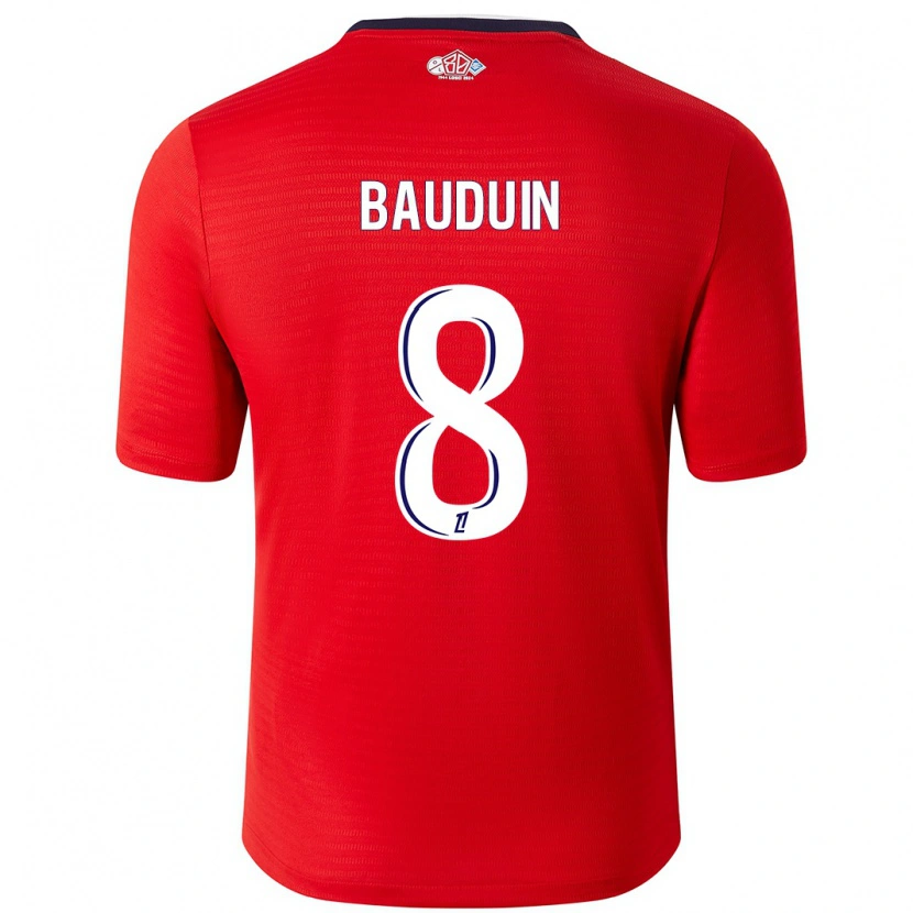 Danxen Mænd Justine Bauduin #8 Rød Hvid Hjemmebane Spillertrøjer 2024/25 Trøje T-Shirt