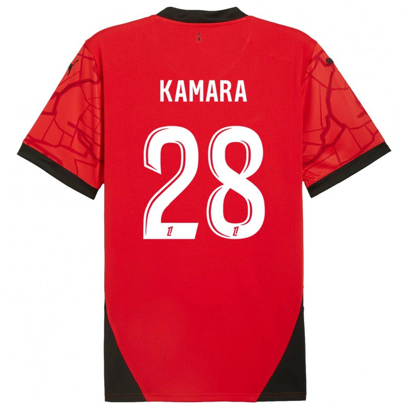 Danxen Mænd Glen Kamara #28 Rød Sort Hjemmebane Spillertrøjer 2024/25 Trøje T-Shirt