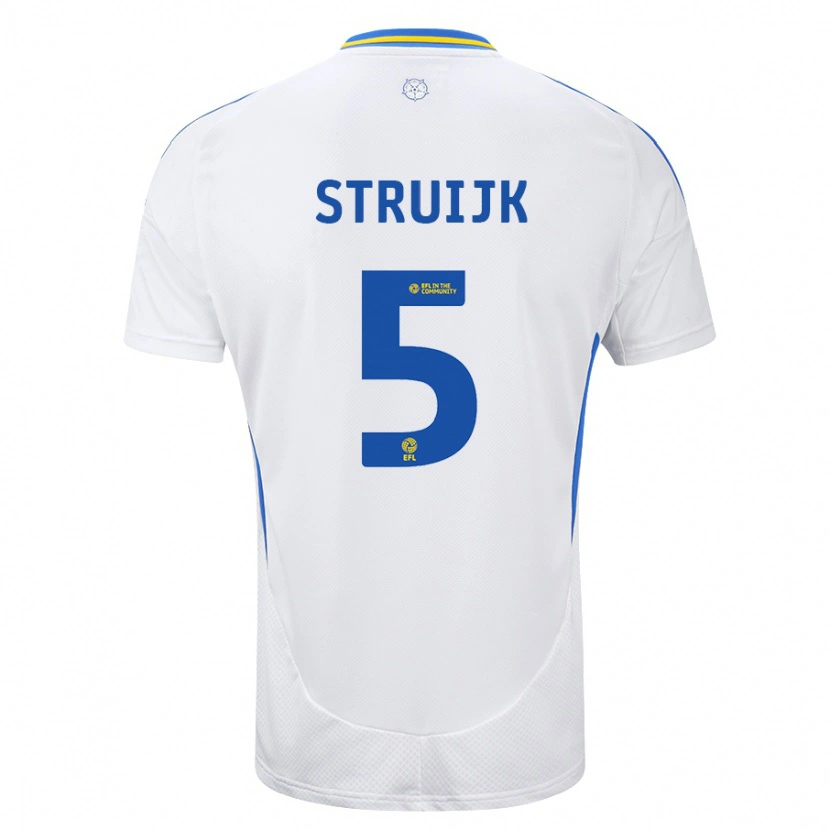 Danxen Mænd Pascal Struijk #5 Hvid Blå Hjemmebane Spillertrøjer 2024/25 Trøje T-Shirt