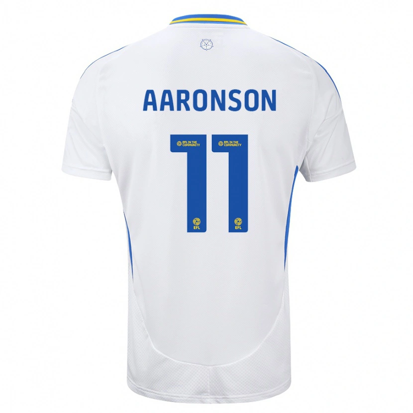 Danxen Mænd Brenden Aaronson #11 Hvid Blå Hjemmebane Spillertrøjer 2024/25 Trøje T-Shirt