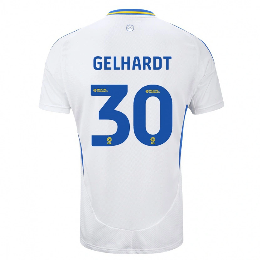 Danxen Mænd Joe Gelhardt #30 Hvid Blå Hjemmebane Spillertrøjer 2024/25 Trøje T-Shirt