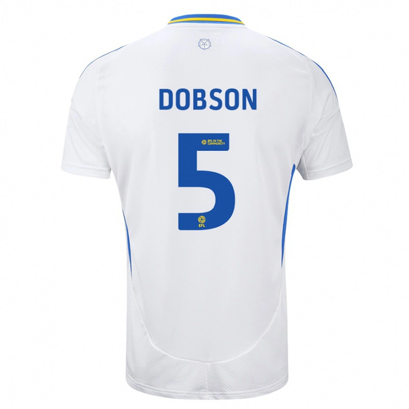 Danxen Mænd Ellie Dobson #5 Hvid Blå Hjemmebane Spillertrøjer 2024/25 Trøje T-Shirt