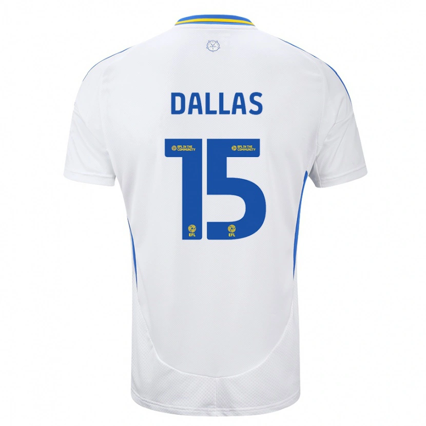 Danxen Mænd Stuart Dallas #15 Hvid Blå Hjemmebane Spillertrøjer 2024/25 Trøje T-Shirt