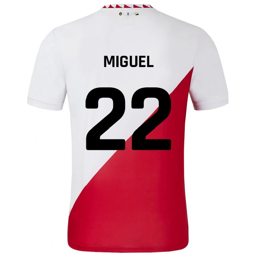 Danxen Mænd Miguel Rodríguez #22 Hvid Rød Hjemmebane Spillertrøjer 2024/25 Trøje T-Shirt
