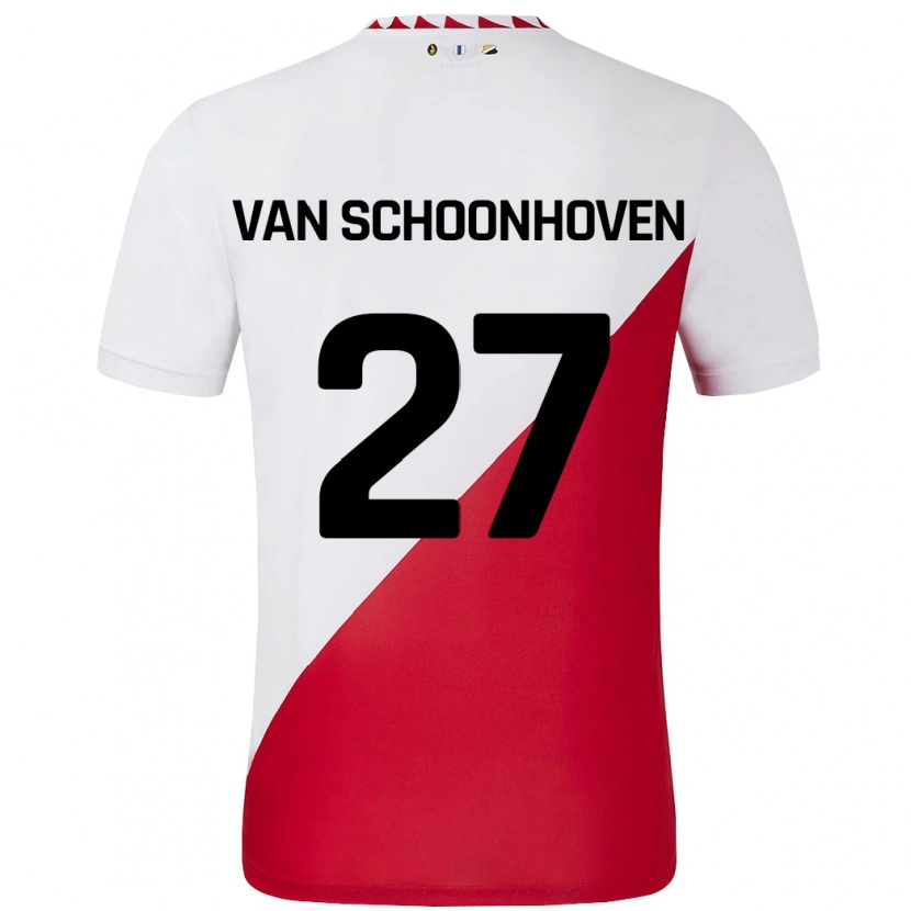Danxen Mænd Nurija Van Schoonhoven #27 Hvid Rød Hjemmebane Spillertrøjer 2024/25 Trøje T-Shirt