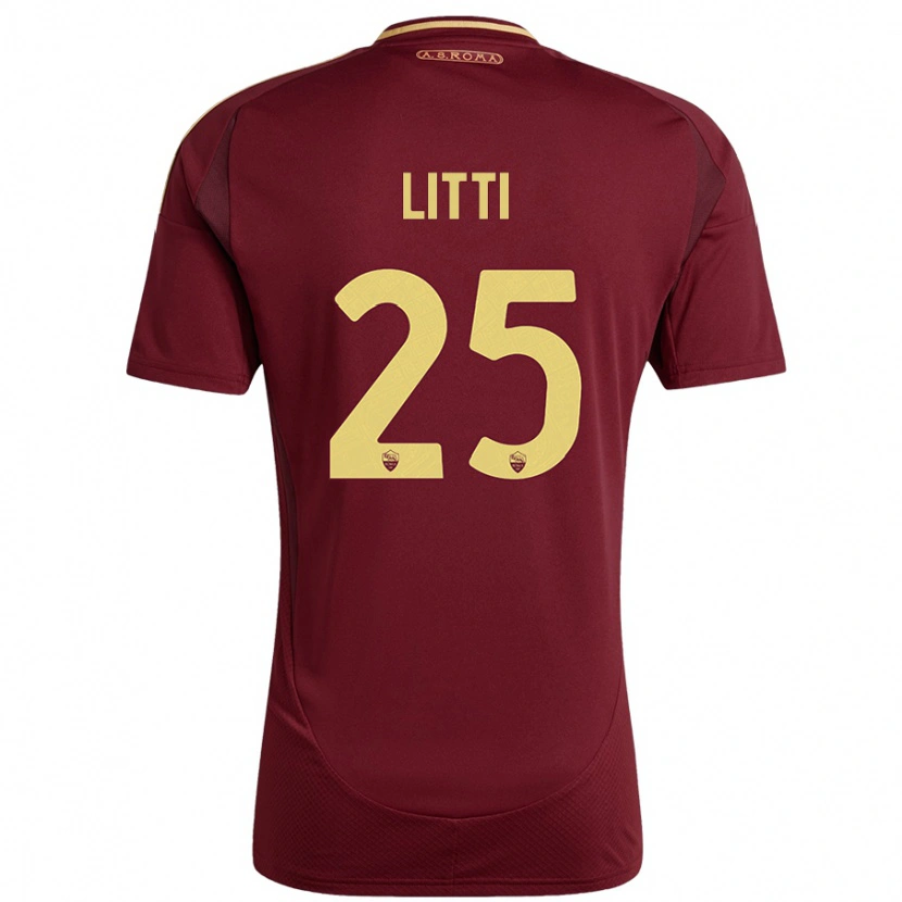 Danxen Mænd Marco Litti #25 Rød Brun Guld Hjemmebane Spillertrøjer 2024/25 Trøje T-Shirt