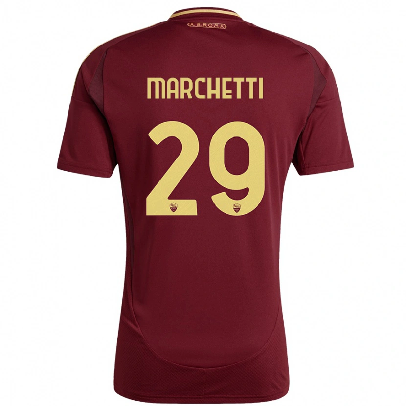 Danxen Mænd Tommaso Marchetti #29 Rød Brun Guld Hjemmebane Spillertrøjer 2024/25 Trøje T-Shirt