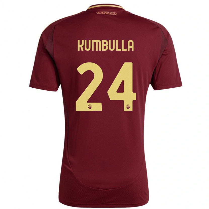 Danxen Mænd Marash Kumbulla #24 Rød Brun Guld Hjemmebane Spillertrøjer 2024/25 Trøje T-Shirt