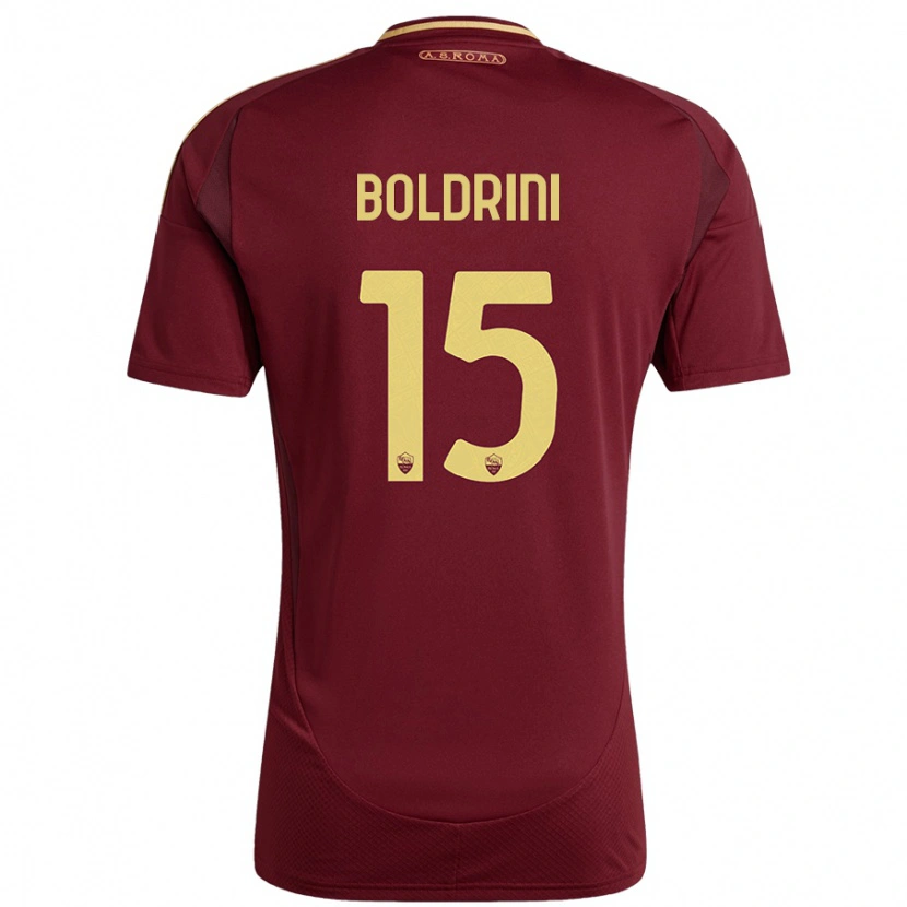 Danxen Mænd Mattia Boldrini #15 Rød Brun Guld Hjemmebane Spillertrøjer 2024/25 Trøje T-Shirt
