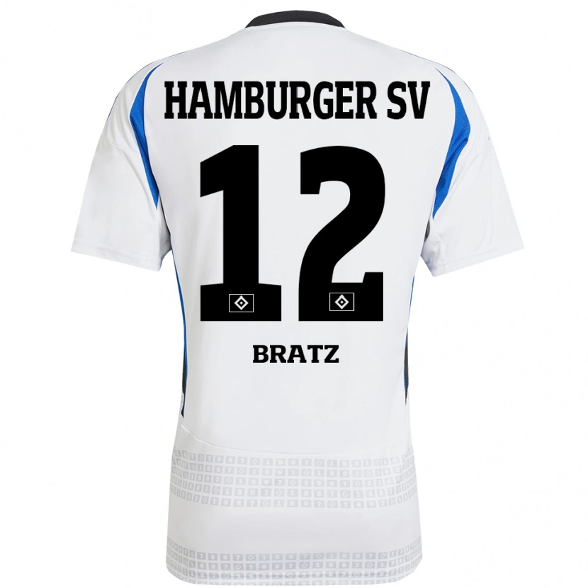 Danxen Mænd Julian Brätz #12 Hvid Blå Hjemmebane Spillertrøjer 2024/25 Trøje T-Shirt