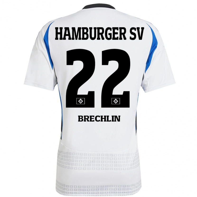 Danxen Mænd Bjarne Brechlin #22 Hvid Blå Hjemmebane Spillertrøjer 2024/25 Trøje T-Shirt