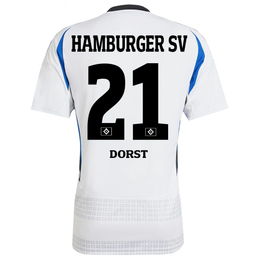Danxen Mænd Dana Dorst #21 Hvid Blå Hjemmebane Spillertrøjer 2024/25 Trøje T-Shirt