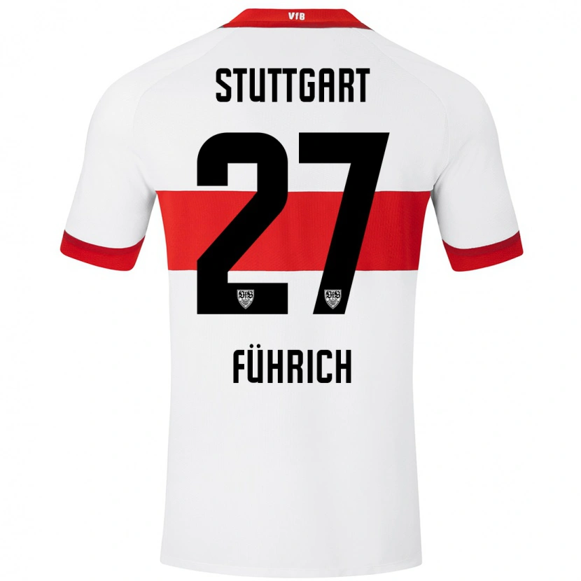 Danxen Mænd Chris Führich #27 Hvid Rød Hjemmebane Spillertrøjer 2024/25 Trøje T-Shirt
