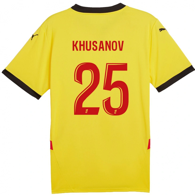 Danxen Mænd Abdukodir Khusanov #25 Gul Rød Hjemmebane Spillertrøjer 2024/25 Trøje T-Shirt