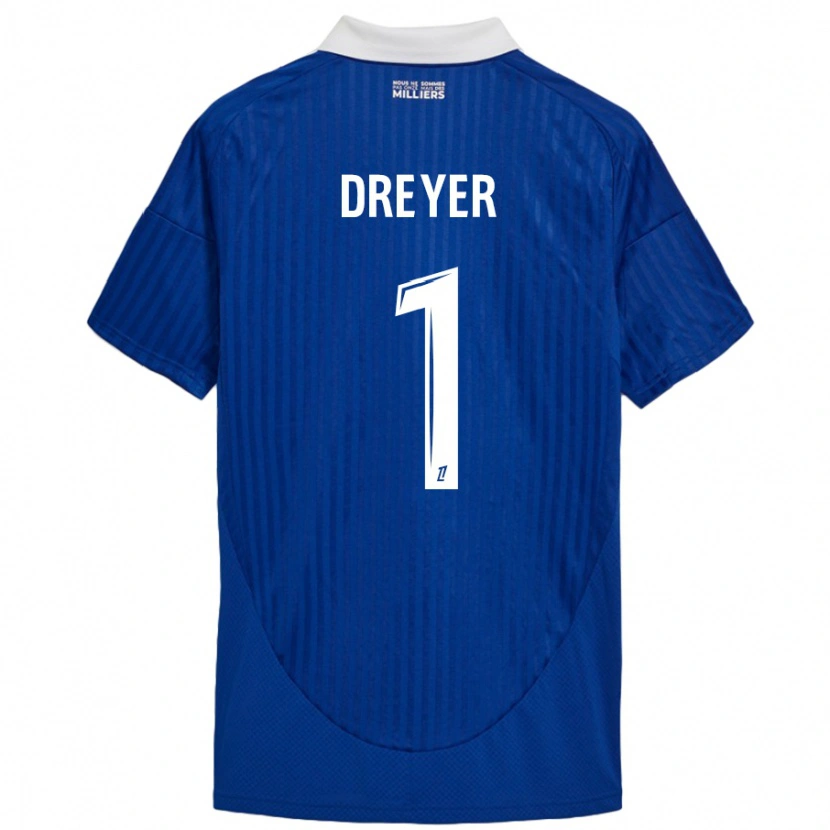 Danxen Mænd Matthieu Dreyer #1 Blå Hvid Hjemmebane Spillertrøjer 2024/25 Trøje T-Shirt