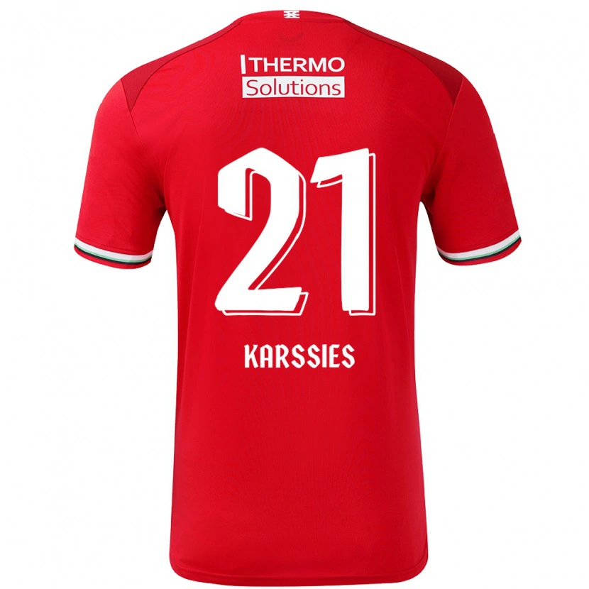 Danxen Mænd Sam Karssies #21 Rød Hvid Hjemmebane Spillertrøjer 2024/25 Trøje T-Shirt