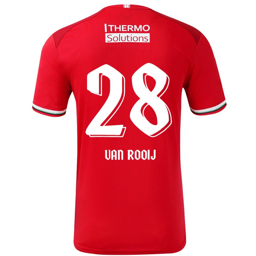 Danxen Mænd Bart Van Rooij #28 Rød Hvid Hjemmebane Spillertrøjer 2024/25 Trøje T-Shirt