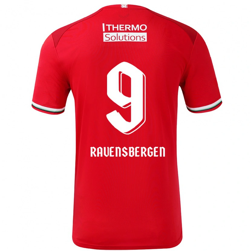 Danxen Mænd Jaimy Ravensbergen #9 Rød Hvid Hjemmebane Spillertrøjer 2024/25 Trøje T-Shirt