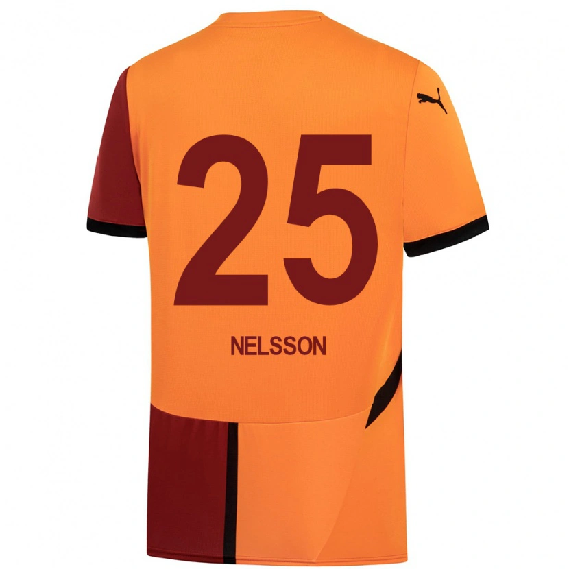 Danxen Mænd Victor Nelsson #25 Gul Rød Hjemmebane Spillertrøjer 2024/25 Trøje T-Shirt