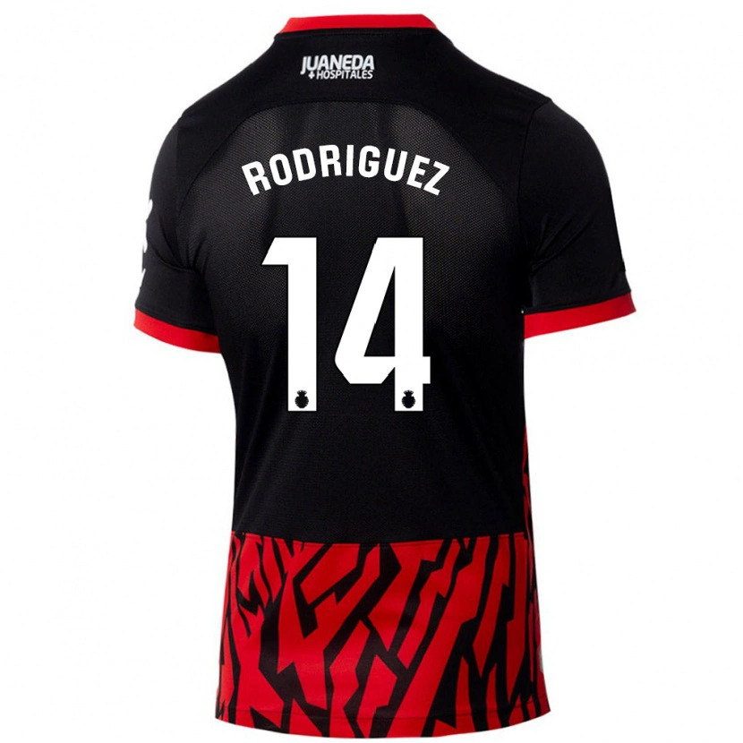 Danxen Mænd Diego Rodríguez #14 Sort Rød Hjemmebane Spillertrøjer 2024/25 Trøje T-Shirt