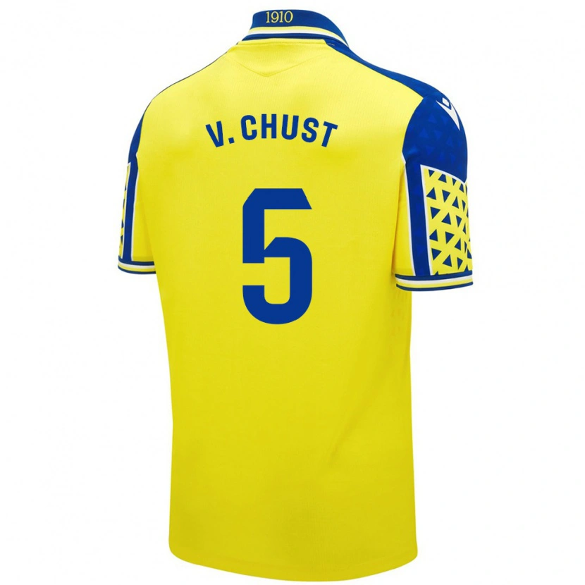 Danxen Mænd Víctor Chust #5 Gul Blå Hjemmebane Spillertrøjer 2024/25 Trøje T-Shirt