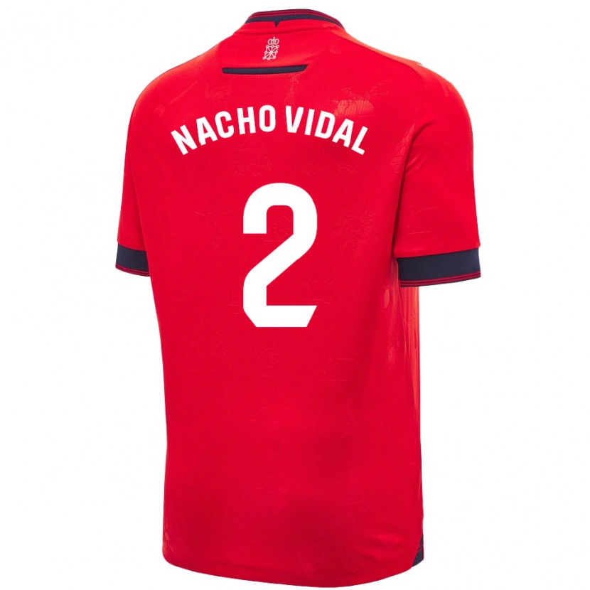 Danxen Mænd Nacho Vidal #2 Rød Hvid Hjemmebane Spillertrøjer 2024/25 Trøje T-Shirt