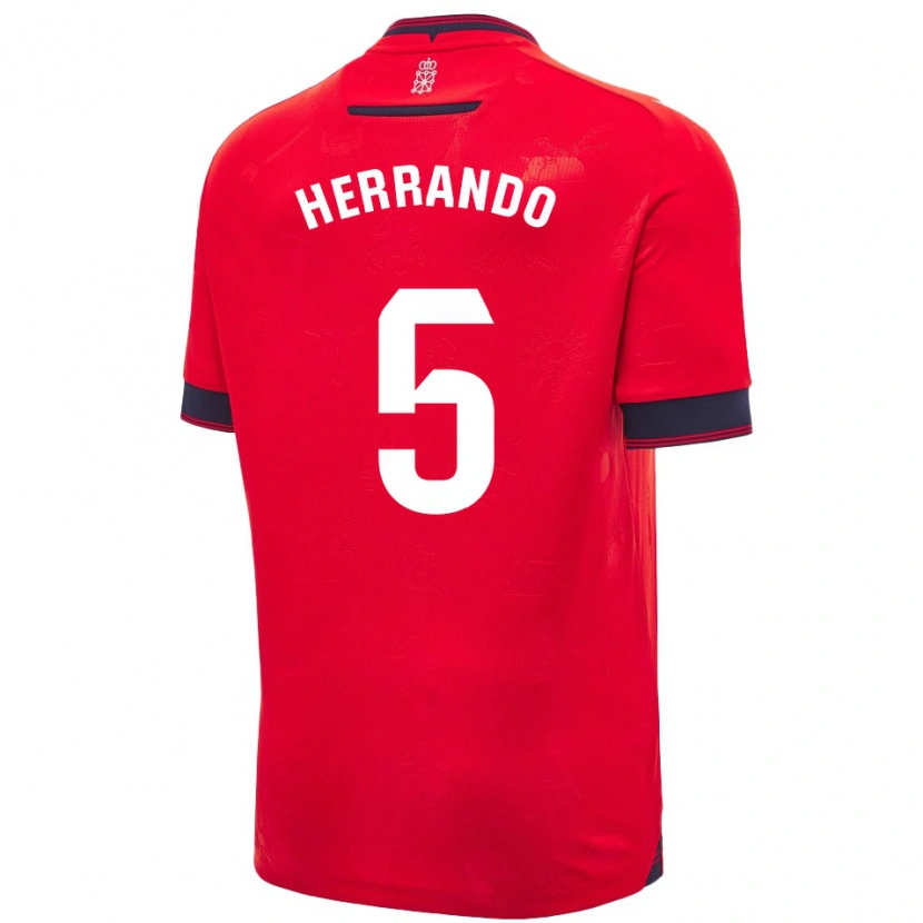 Danxen Mænd Jorge Herrando #5 Rød Hvid Hjemmebane Spillertrøjer 2024/25 Trøje T-Shirt