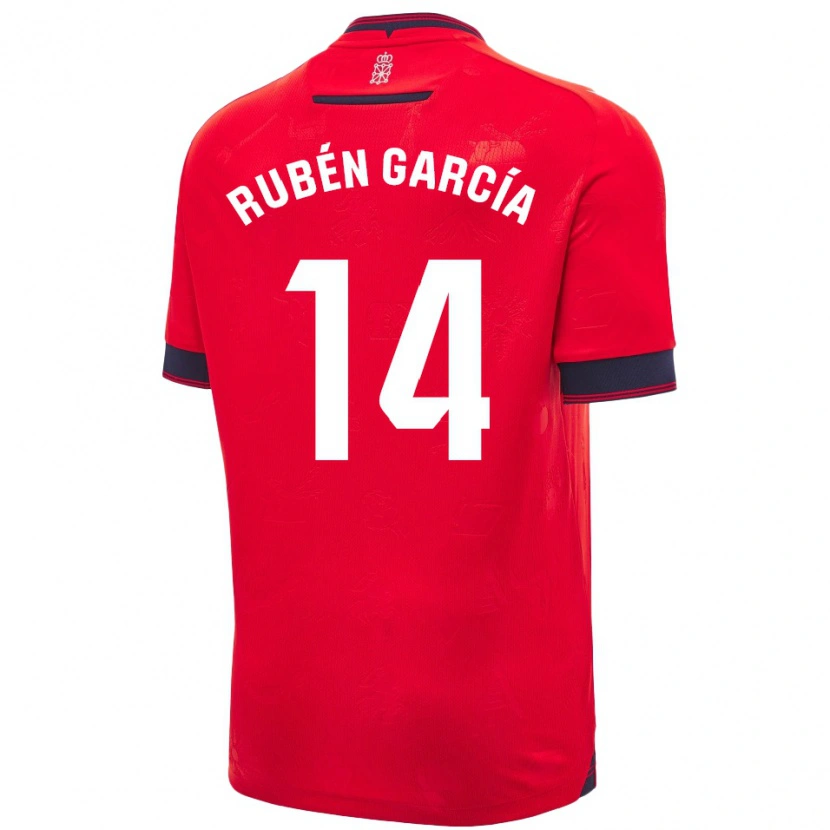 Danxen Mænd Rubén García #14 Rød Hvid Hjemmebane Spillertrøjer 2024/25 Trøje T-Shirt