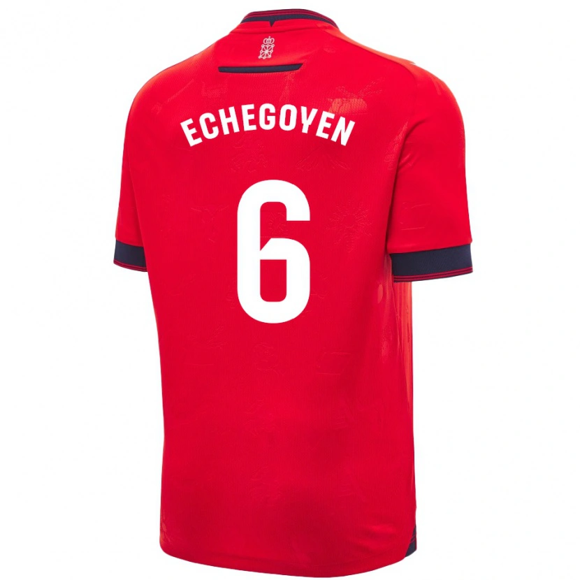 Danxen Mænd Mauro Echegoyen #6 Rød Hvid Hjemmebane Spillertrøjer 2024/25 Trøje T-Shirt