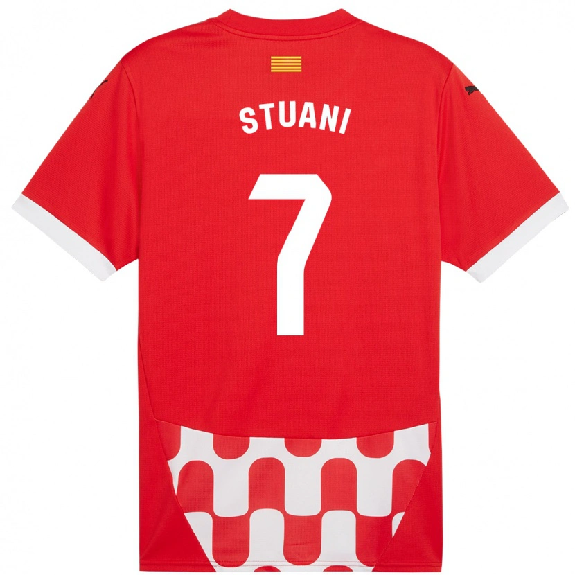 Danxen Mænd Cristhian Stuani #7 Rød Hvid Hjemmebane Spillertrøjer 2024/25 Trøje T-Shirt