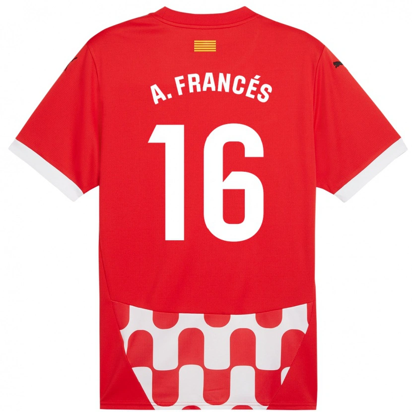 Danxen Mænd Alejandro Francés #16 Rød Hvid Hjemmebane Spillertrøjer 2024/25 Trøje T-Shirt
